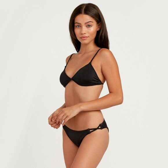 NWT RVCA gold solid shimmer mid rise bikini bottom - Picture 8 of 10